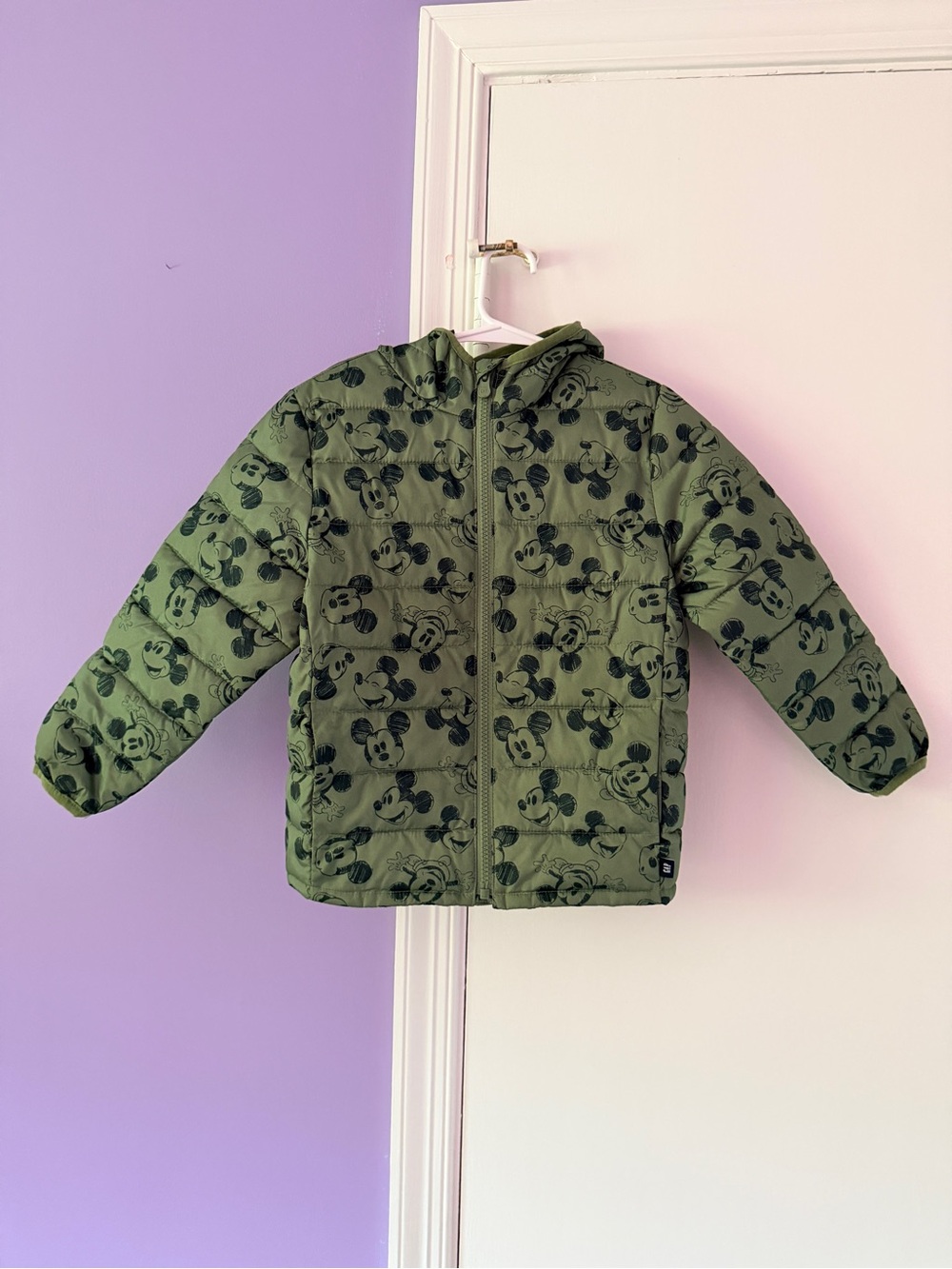 Gap Kids Olive Green Mickey Print Puffer Jacket